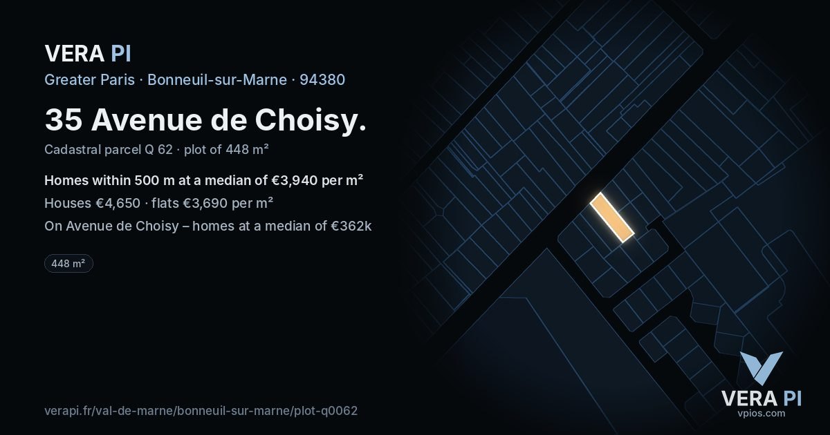 35 Avenue de Choisy, Bonneuil-sur-Marne at night – the plot lit, the parcels around coloured by the prices near them