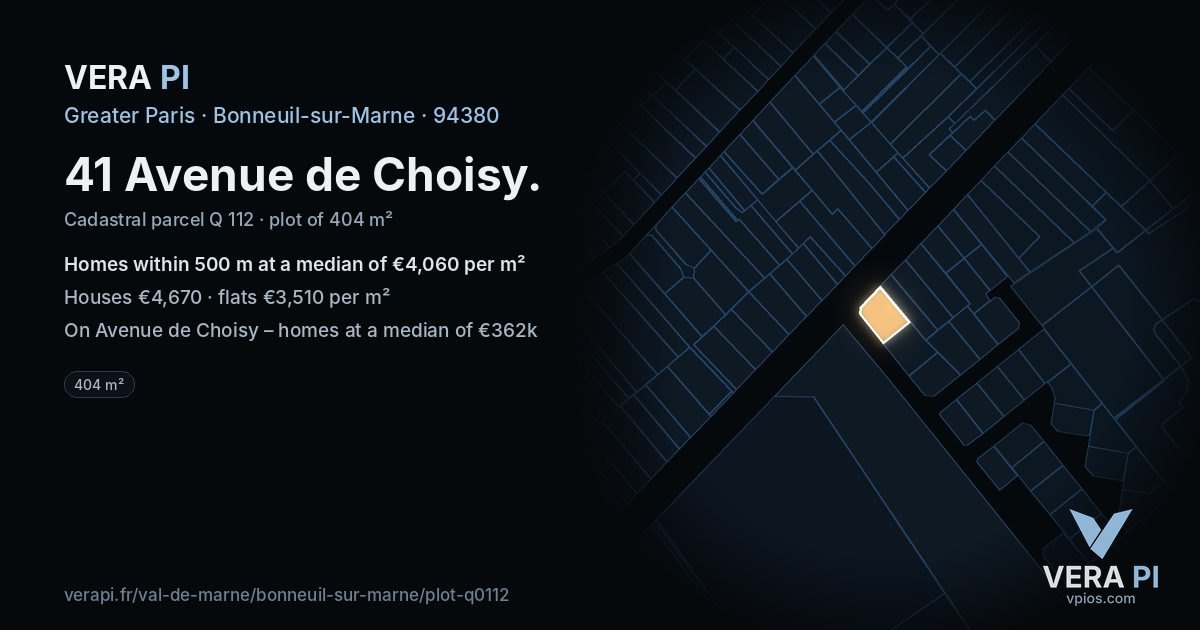 41 Avenue de Choisy, Bonneuil-sur-Marne at night – the plot lit, the parcels around coloured by the prices near them