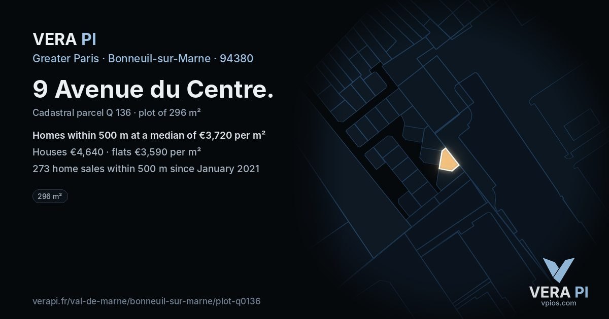 9 Avenue du Centre, Bonneuil-sur-Marne at night – the plot lit, the parcels around coloured by the prices near them
