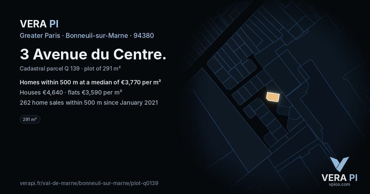 3 Avenue du Centre, Bonneuil-sur-Marne at night – the plot lit, the parcels around coloured by the prices near them