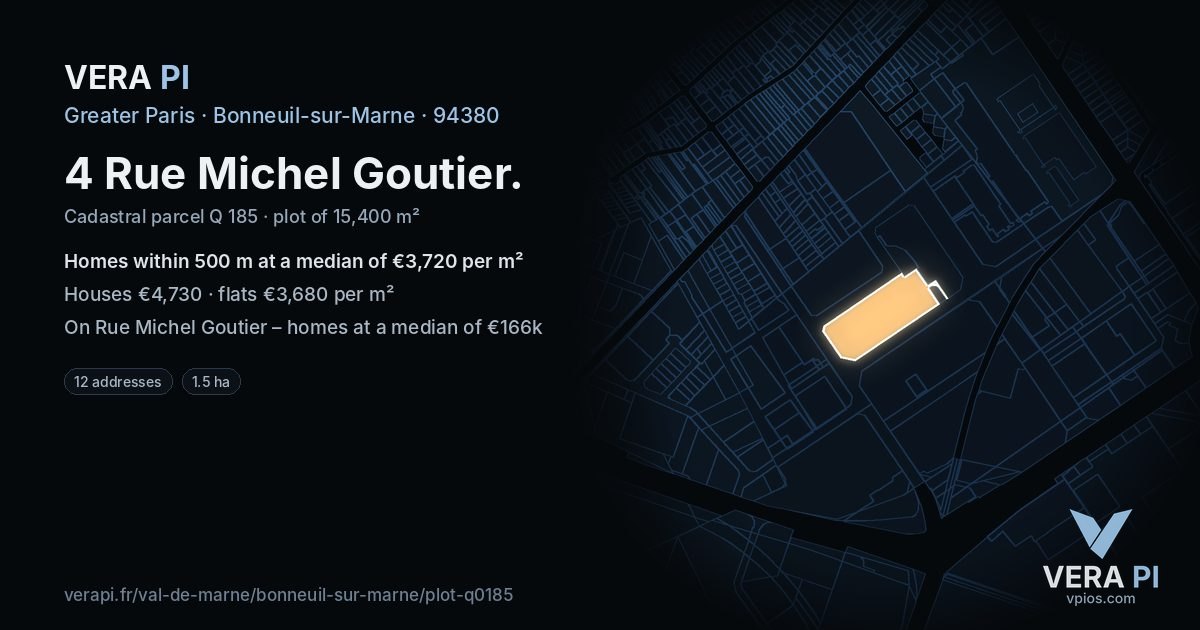 4 Rue Michel Goutier, Bonneuil-sur-Marne at night – the plot lit, the parcels around coloured by the prices near them