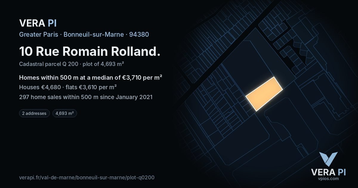 10 Rue Romain Rolland, Bonneuil-sur-Marne at night – the plot lit, the parcels around coloured by the prices near them