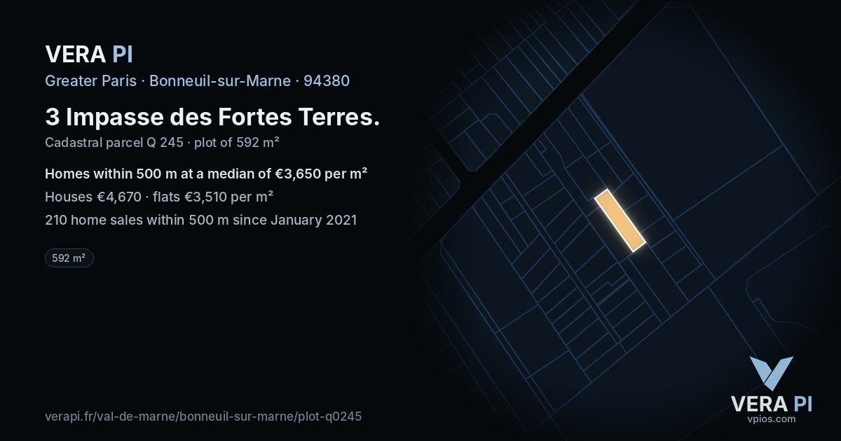 3 Impasse des Fortes Terres, Bonneuil-sur-Marne at night – the plot lit, the parcels around coloured by the prices near them