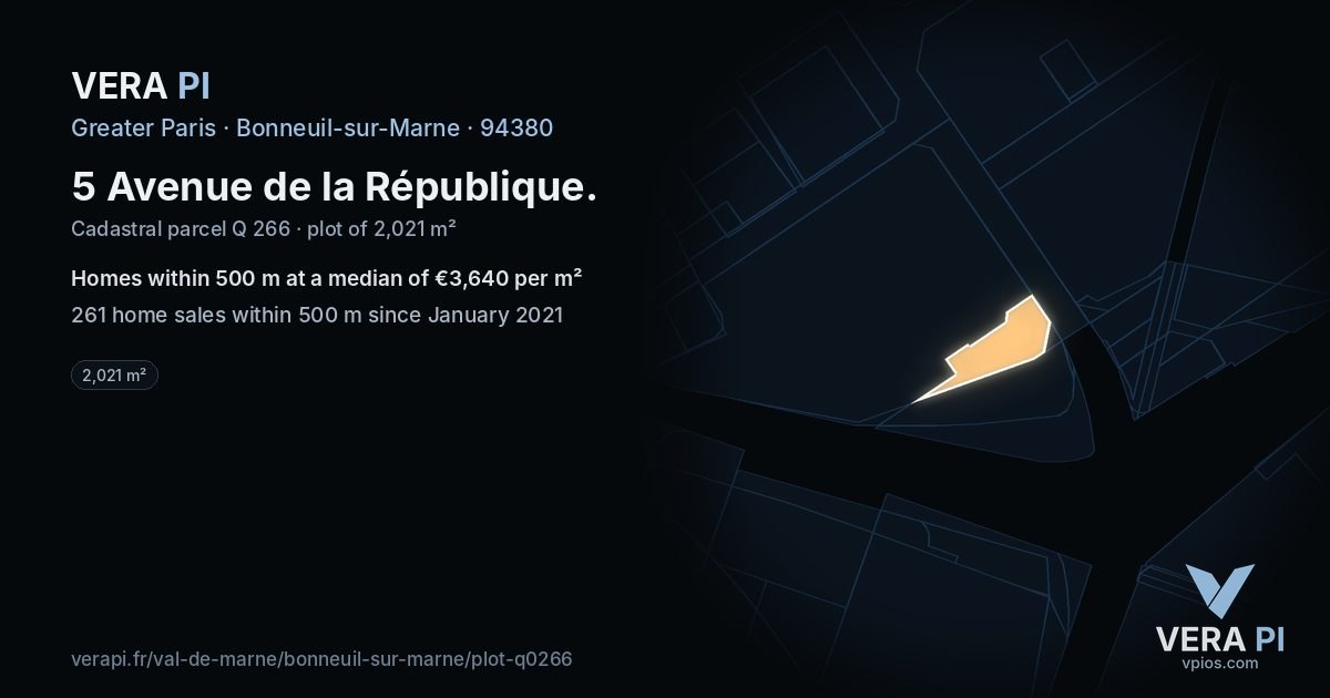 5 Avenue de la République, Bonneuil-sur-Marne at night – the plot lit, the parcels around coloured by the prices near them