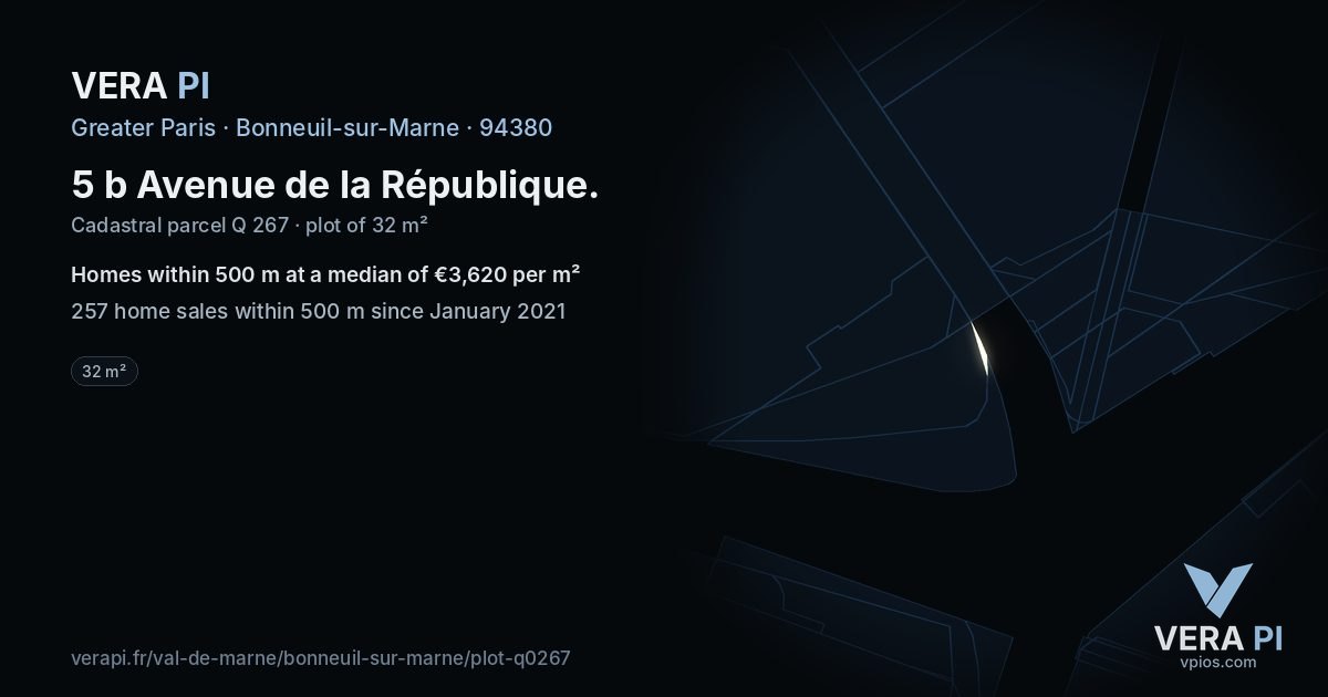 5 b Avenue de la République, Bonneuil-sur-Marne at night – the plot lit, the parcels around coloured by the prices near them