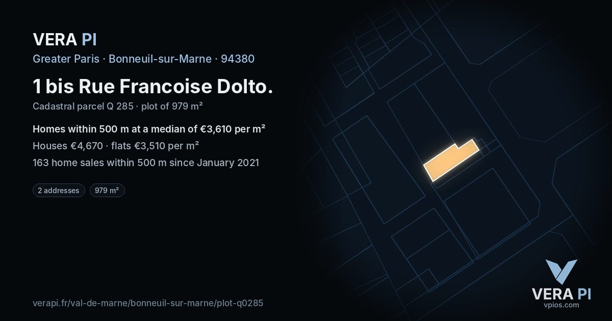 1 bis Rue Francoise Dolto, Bonneuil-sur-Marne at night – the plot lit, the parcels around coloured by the prices near them