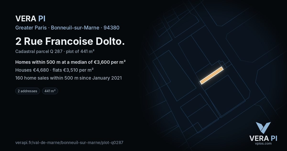 2 Rue Francoise Dolto, Bonneuil-sur-Marne at night – the plot lit, the parcels around coloured by the prices near them