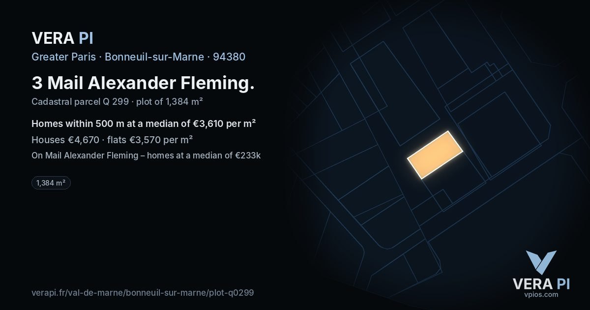 3 Mail Alexander Fleming, Bonneuil-sur-Marne at night – the plot lit, the parcels around coloured by the prices near them