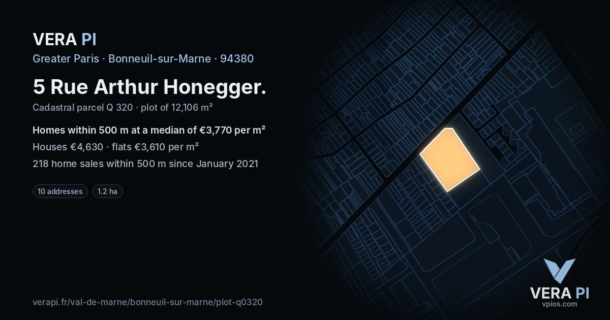 5 Rue Arthur Honegger, Bonneuil-sur-Marne at night – the plot lit, the parcels around coloured by the prices near them