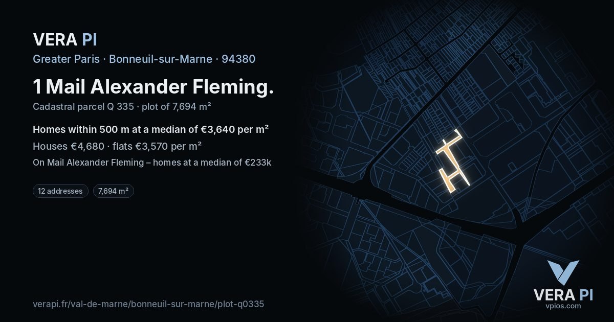 1 Mail Alexander Fleming, Bonneuil-sur-Marne at night – the plot lit, the parcels around coloured by the prices near them