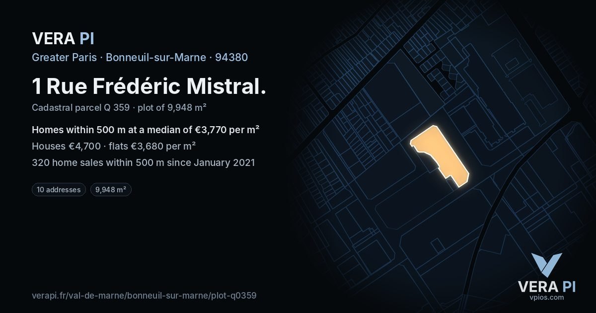 1 Rue Frédéric Mistral, Bonneuil-sur-Marne at night – the plot lit, the parcels around coloured by the prices near them