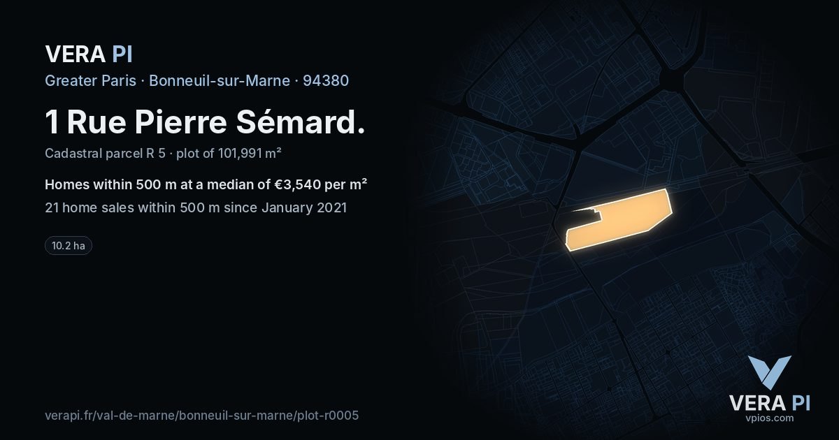 1 Rue Pierre Sémard, Bonneuil-sur-Marne at night – the plot lit, the parcels around coloured by the prices near them