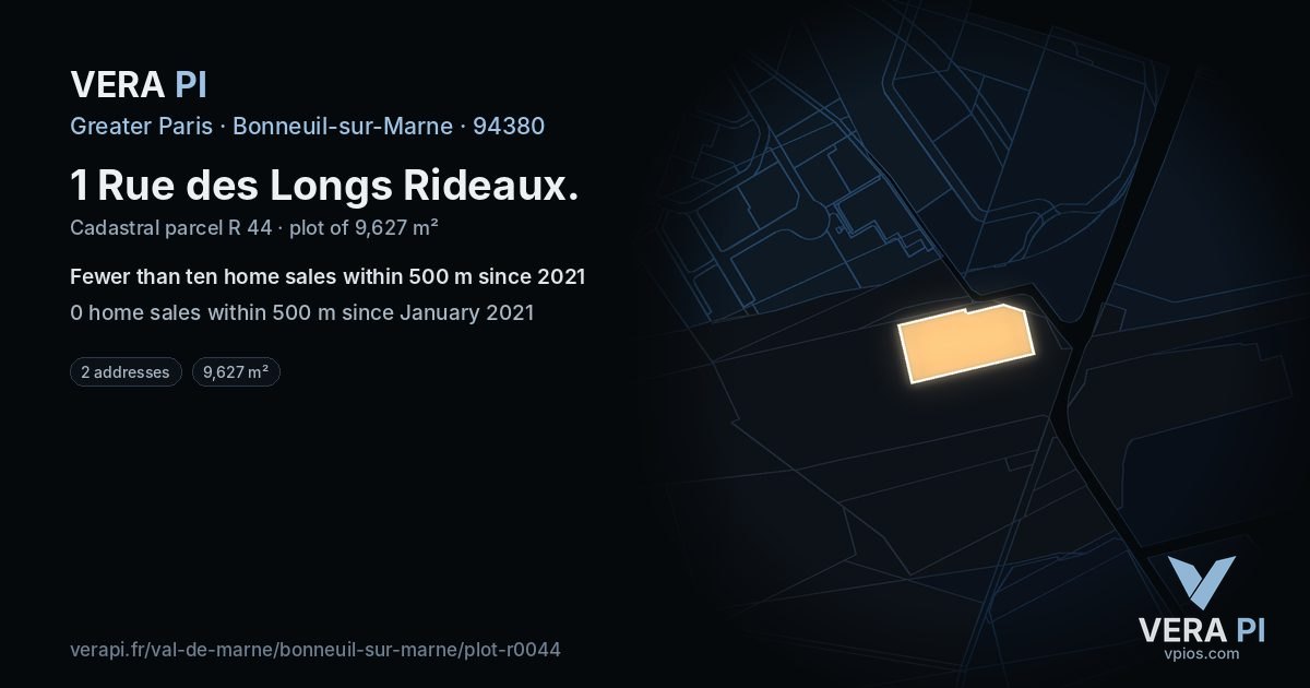 1 Rue des Longs Rideaux, Bonneuil-sur-Marne at night – the plot lit, the parcels around coloured by the prices near them
