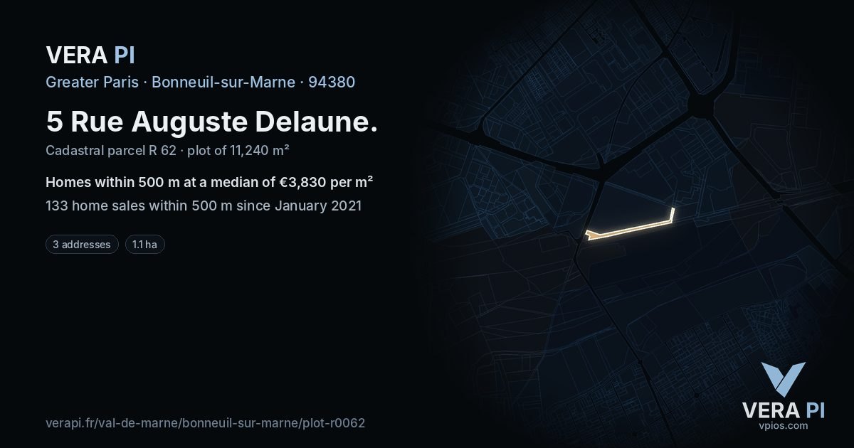 5 Rue Auguste Delaune, Bonneuil-sur-Marne at night – the plot lit, the parcels around coloured by the prices near them