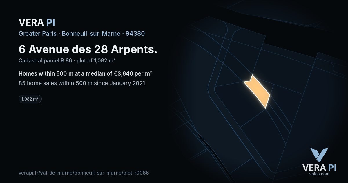 6 Avenue des 28 Arpents, Bonneuil-sur-Marne at night – the plot lit, the parcels around coloured by the prices near them