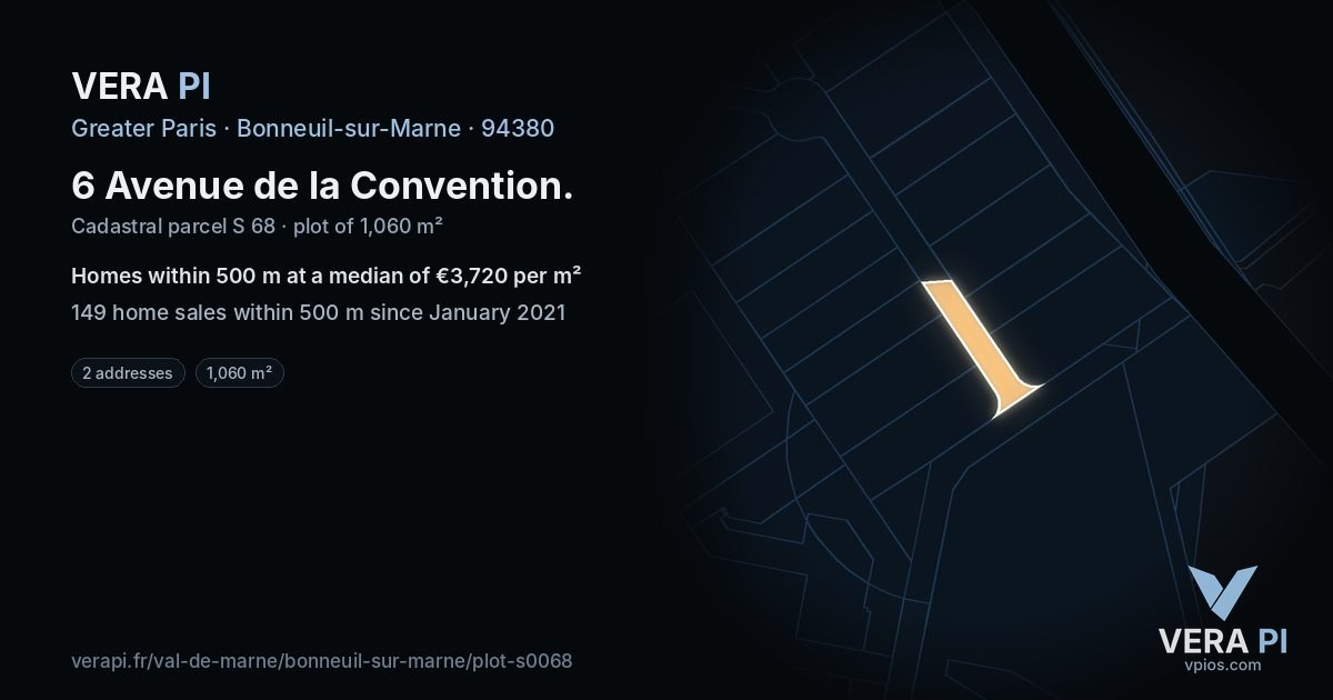 6 Avenue de la Convention, Bonneuil-sur-Marne at night – the plot lit, the parcels around coloured by the prices near them