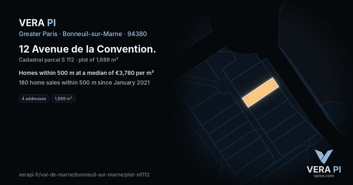 12 Avenue de la Convention, Bonneuil-sur-Marne at night – the plot lit, the parcels around coloured by the prices near them