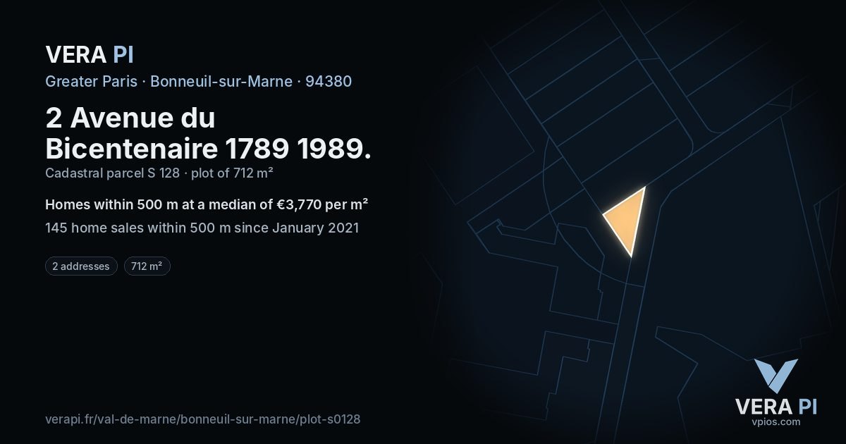2 Avenue du Bicentenaire 1789 1989, Bonneuil-sur-Marne at night – the plot lit, the parcels around coloured by the prices near them