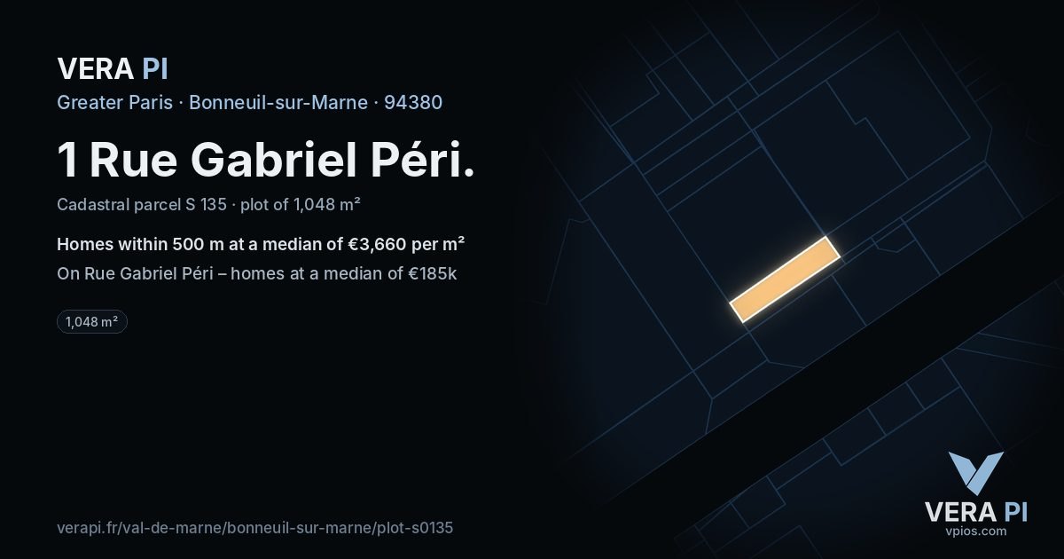 1 Rue Gabriel Péri, Bonneuil-sur-Marne at night – the plot lit, the parcels around coloured by the prices near them