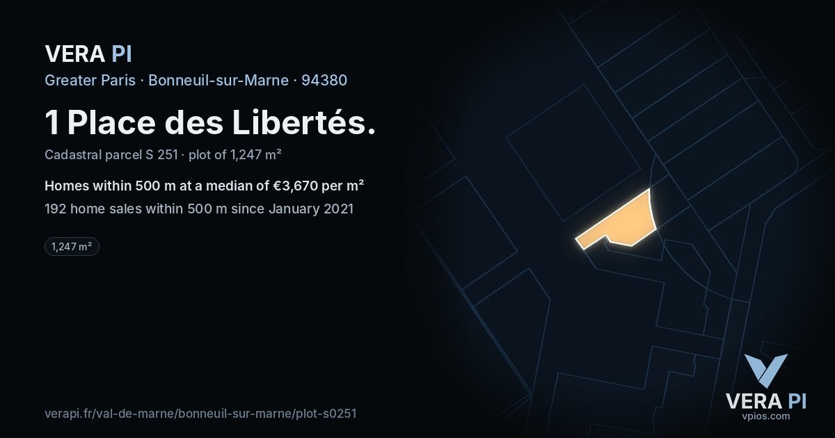 1 Place des Libertés, Bonneuil-sur-Marne at night – the plot lit, the parcels around coloured by the prices near them