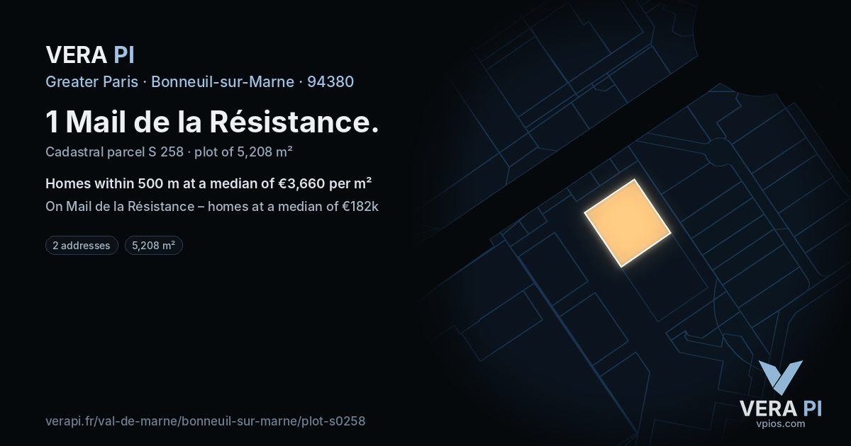 1 Mail de la Résistance, Bonneuil-sur-Marne at night – the plot lit, the parcels around coloured by the prices near them