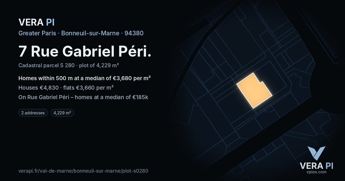 7 Rue Gabriel Péri, Bonneuil-sur-Marne at night – the plot lit, the parcels around coloured by the prices near them