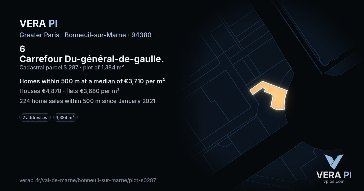 6 Carrefour Du-général-de-gaulle, Bonneuil-sur-Marne at night – the plot lit, the parcels around coloured by the prices near them