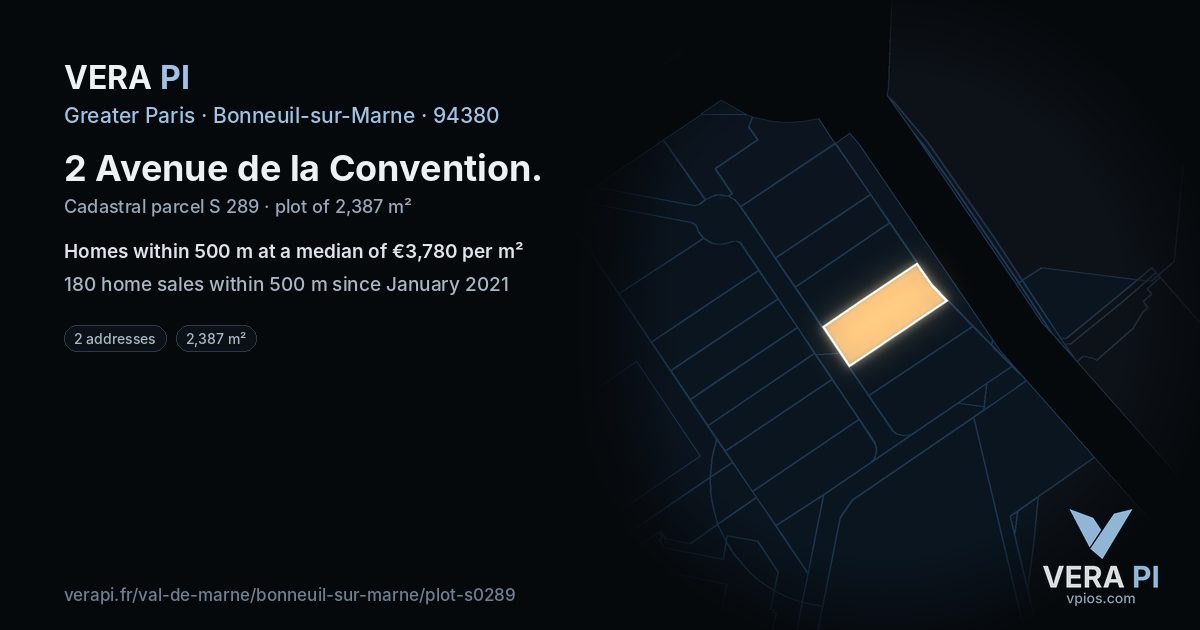 2 Avenue de la Convention, Bonneuil-sur-Marne at night – the plot lit, the parcels around coloured by the prices near them