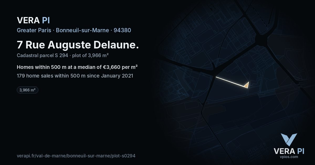 7 Rue Auguste Delaune, Bonneuil-sur-Marne at night – the plot lit, the parcels around coloured by the prices near them