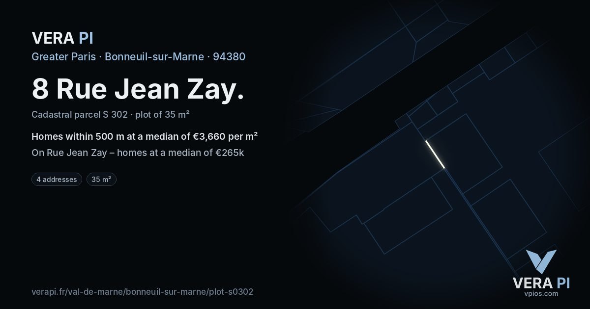 8 Rue Jean Zay, Bonneuil-sur-Marne at night – the plot lit, the parcels around coloured by the prices near them
