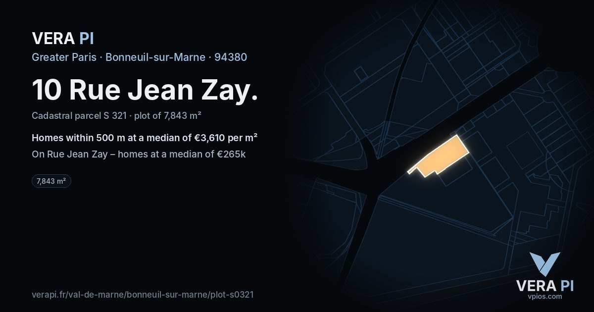 10 Rue Jean Zay, Bonneuil-sur-Marne at night – the plot lit, the parcels around coloured by the prices near them