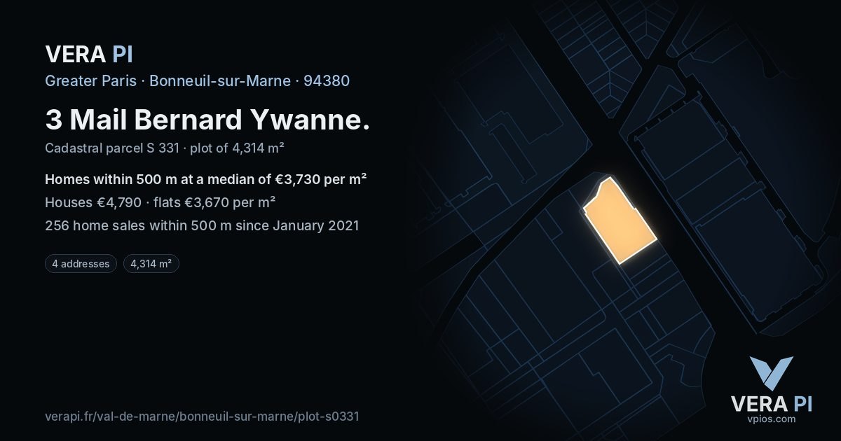 3 Mail Bernard Ywanne, Bonneuil-sur-Marne at night – the plot lit, the parcels around coloured by the prices near them