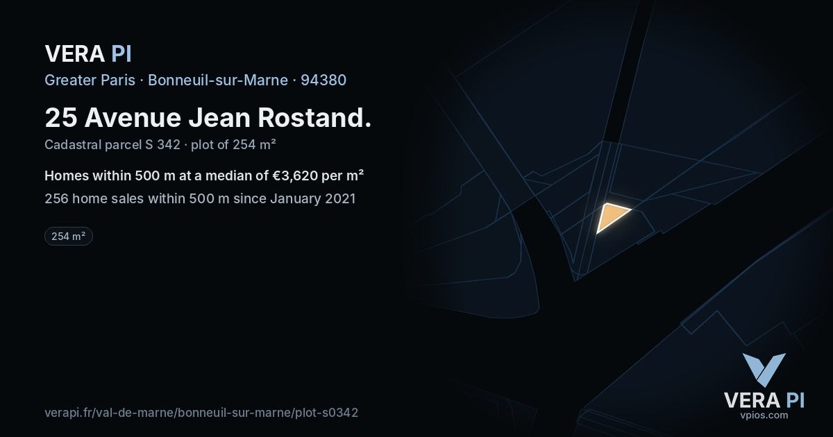 25 Avenue Jean Rostand, Bonneuil-sur-Marne at night – the plot lit, the parcels around coloured by the prices near them