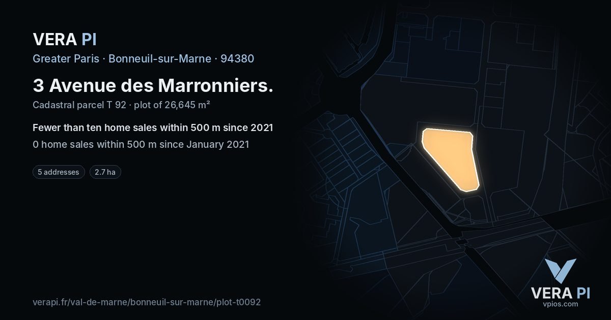 3 Avenue des Marronniers, Bonneuil-sur-Marne at night – the plot lit, the parcels around coloured by the prices near them