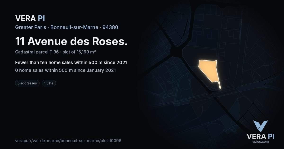 11 Avenue des Roses, Bonneuil-sur-Marne at night – the plot lit, the parcels around coloured by the prices near them