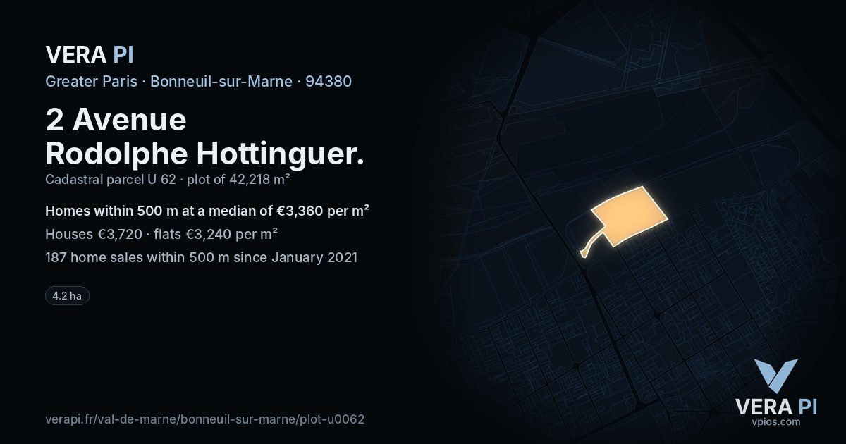2 Avenue Rodolphe Hottinguer, Bonneuil-sur-Marne at night – the plot lit, the parcels around coloured by the prices near them