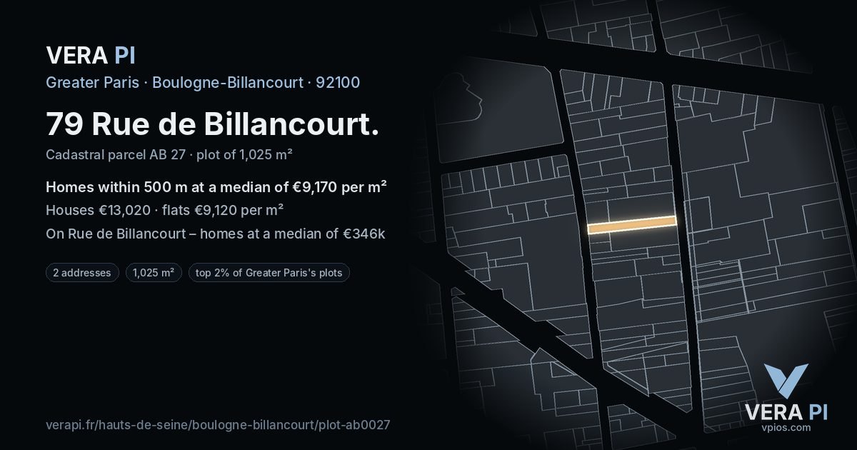 79 Rue de Billancourt, Boulogne-Billancourt at night – the plot lit, the parcels around coloured by the prices near them