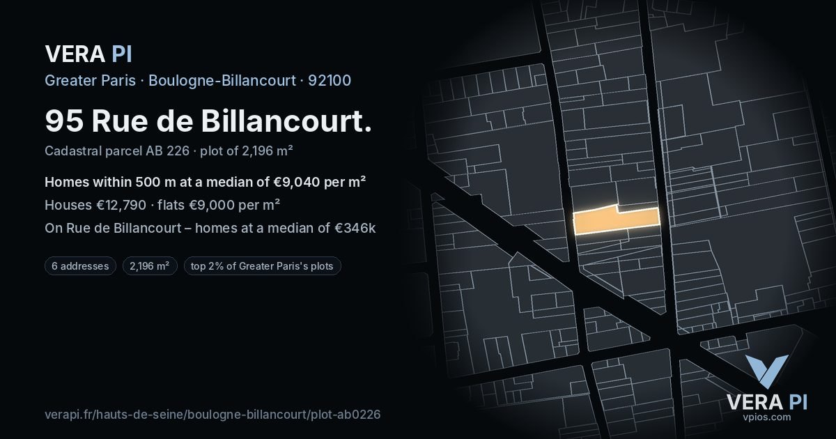 95 Rue de Billancourt, Boulogne-Billancourt at night – the plot lit, the parcels around coloured by the prices near them