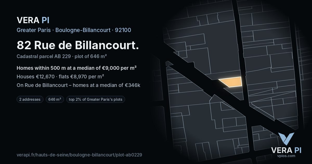 82 Rue de Billancourt, Boulogne-Billancourt at night – the plot lit, the parcels around coloured by the prices near them