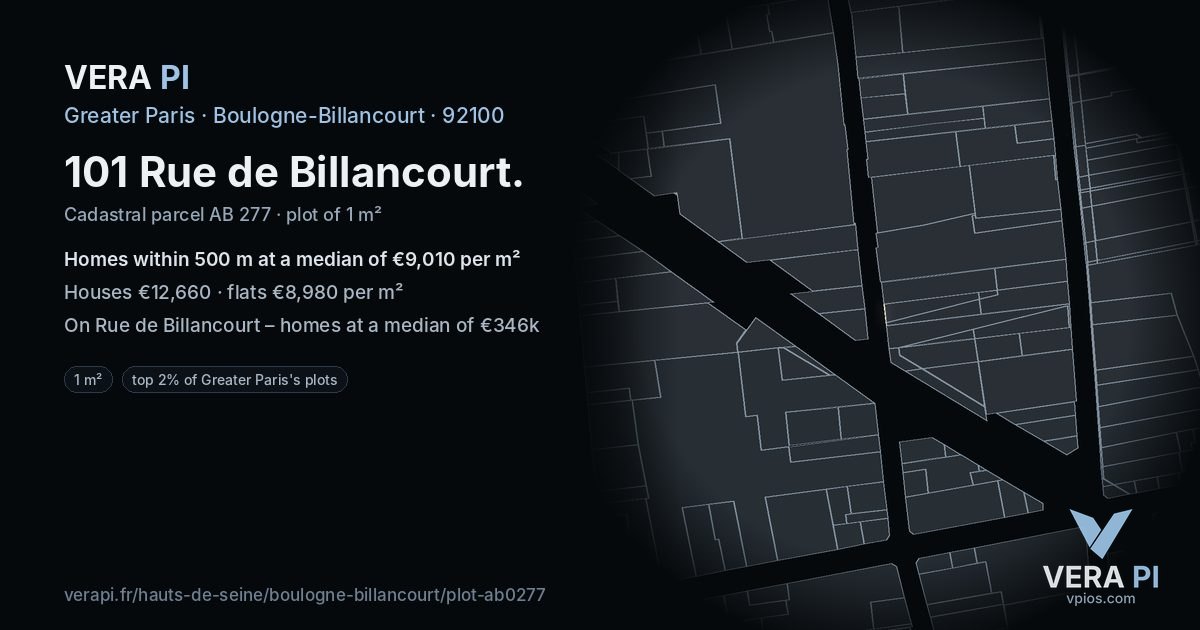 101 Rue de Billancourt, Boulogne-Billancourt at night – the plot lit, the parcels around coloured by the prices near them