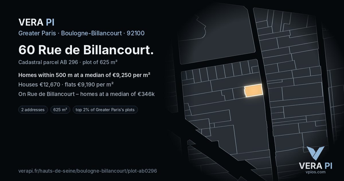 60 Rue de Billancourt, Boulogne-Billancourt at night – the plot lit, the parcels around coloured by the prices near them