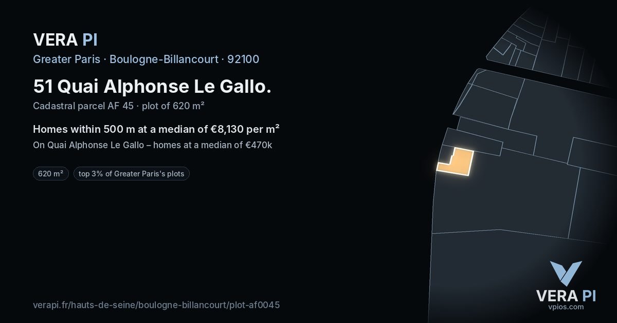 51 Quai Alphonse Le Gallo, Boulogne-Billancourt at night – the plot lit, the parcels around coloured by the prices near them