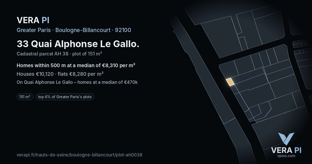 33 Quai Alphonse Le Gallo, Boulogne-Billancourt at night – the plot lit, the parcels around coloured by the prices near them