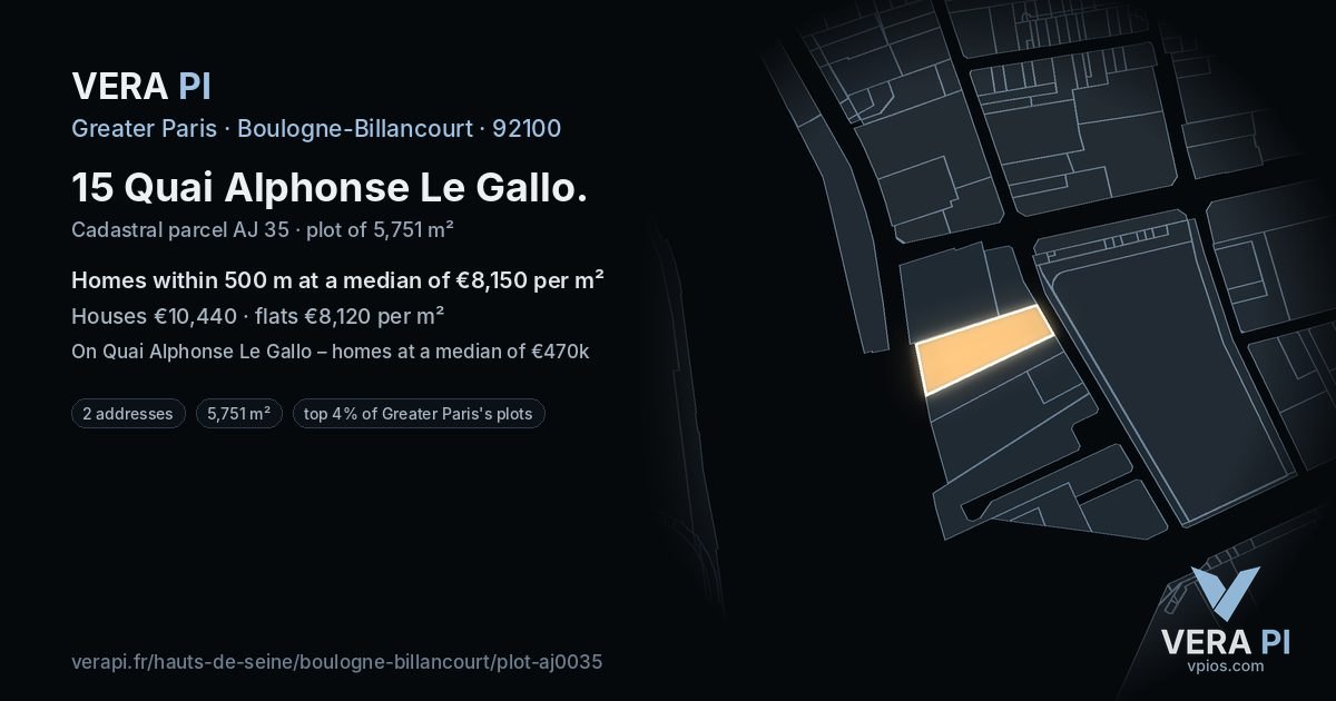 15 Quai Alphonse Le Gallo, Boulogne-Billancourt at night – the plot lit, the parcels around coloured by the prices near them