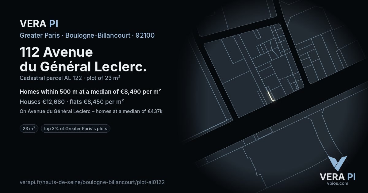 112 Avenue du Général Leclerc, Boulogne-Billancourt at night – the plot lit, the parcels around coloured by the prices near them