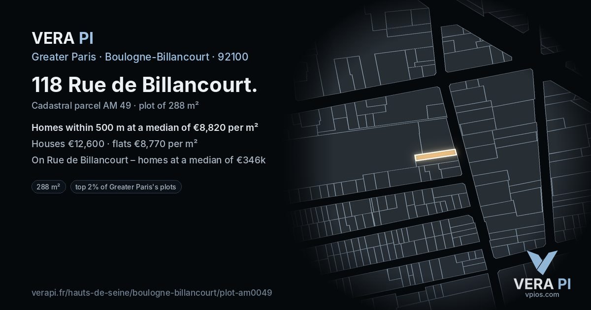 118 Rue de Billancourt, Boulogne-Billancourt at night – the plot lit, the parcels around coloured by the prices near them