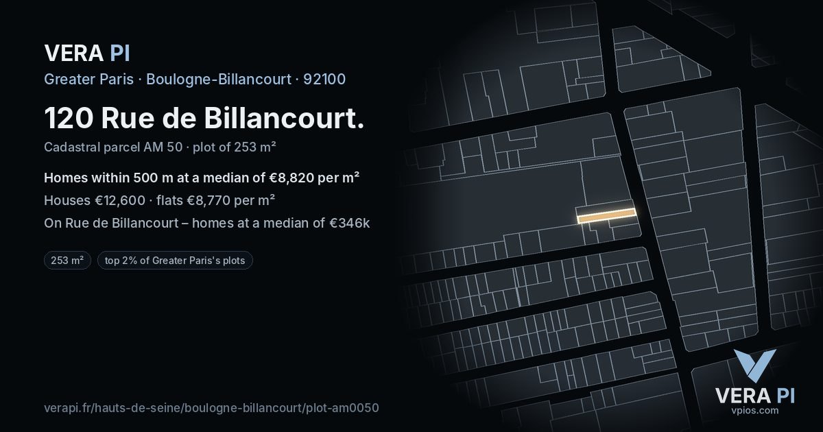 120 Rue de Billancourt, Boulogne-Billancourt at night – the plot lit, the parcels around coloured by the prices near them
