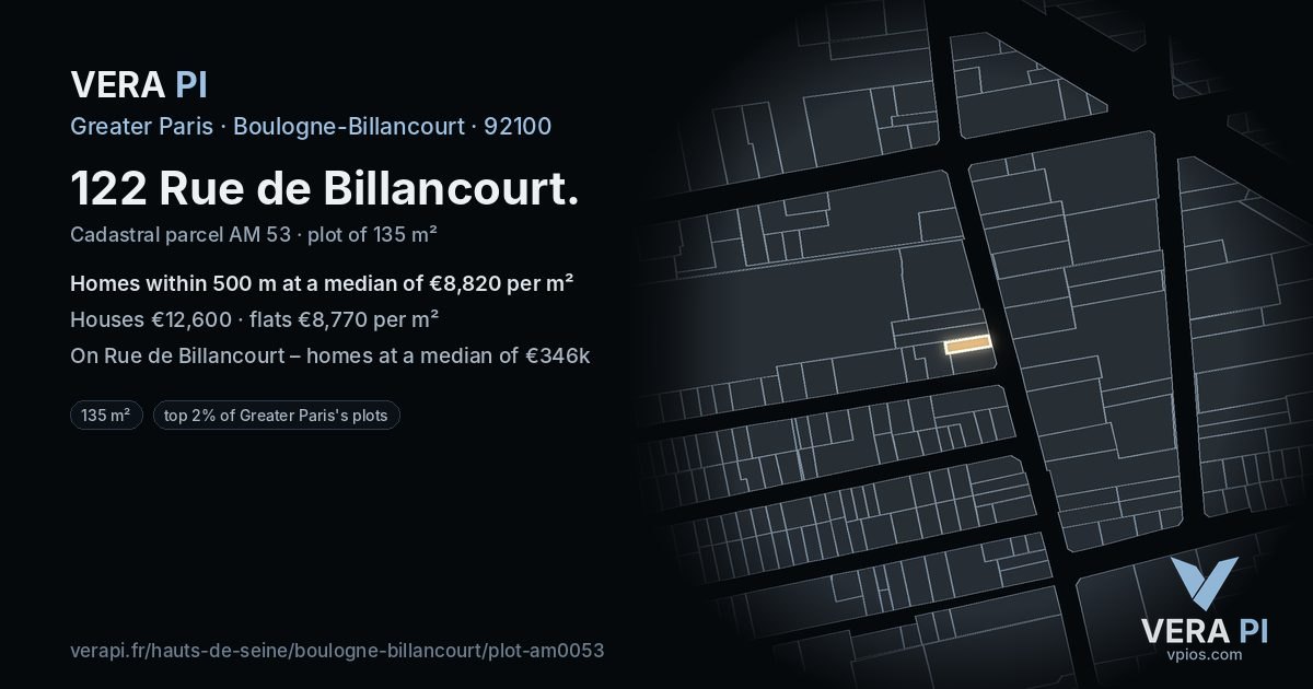 122 Rue de Billancourt, Boulogne-Billancourt at night – the plot lit, the parcels around coloured by the prices near them