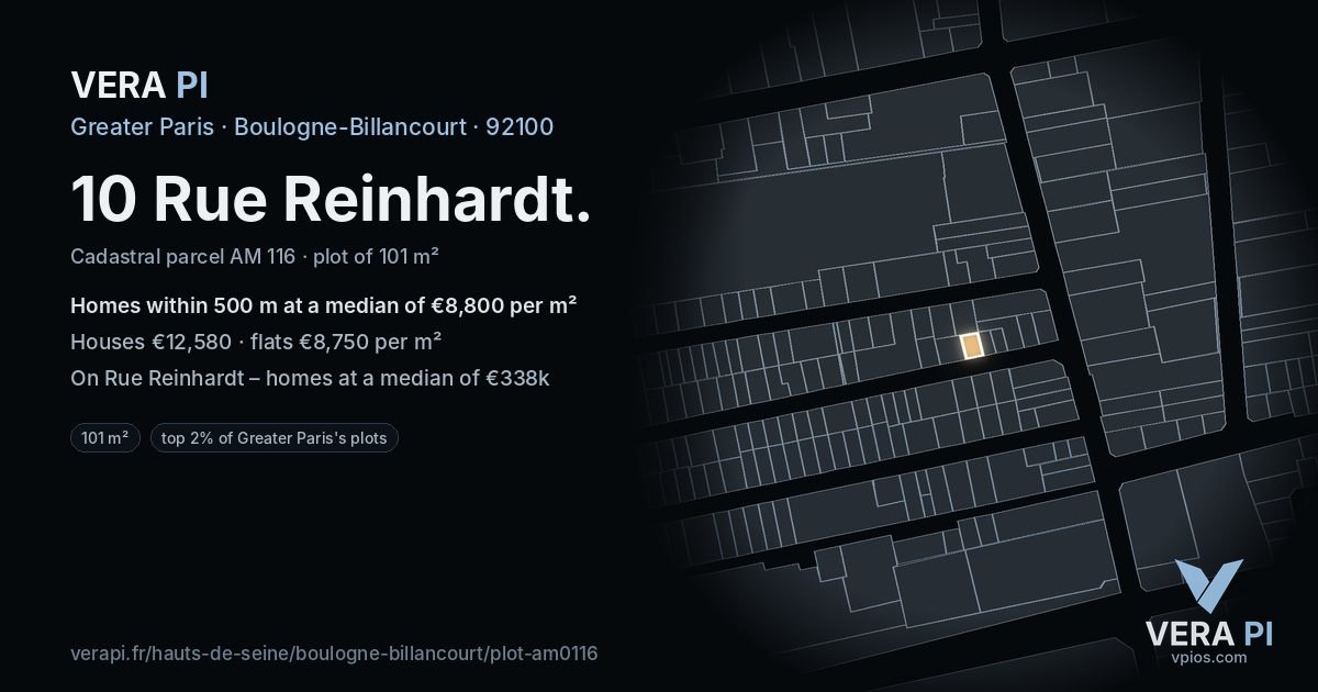 10 Rue Reinhardt, Boulogne-Billancourt at night – the plot lit, the parcels around coloured by the prices near them