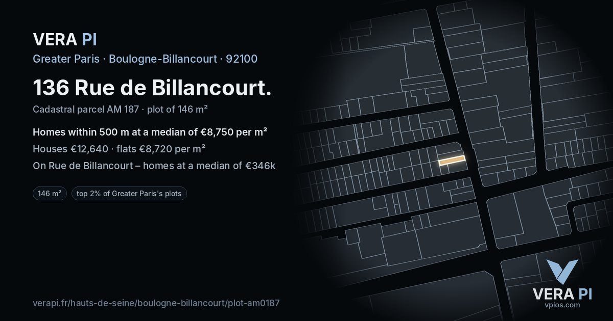 136 Rue de Billancourt, Boulogne-Billancourt at night – the plot lit, the parcels around coloured by the prices near them